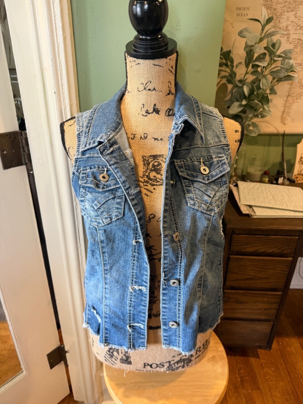Maurices Light Blue Denim Vest - Sleeveless Button Front
